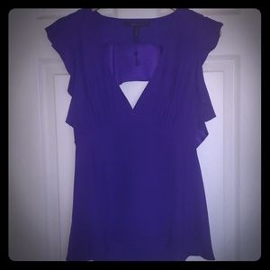 BCBG Max Azria Silk VNeck Ruffle Top - Persian Blu